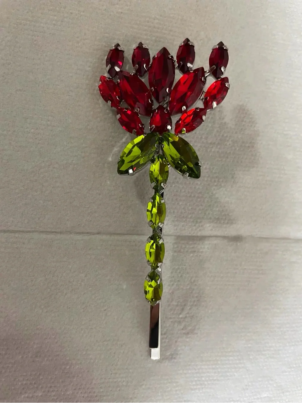 Red and Green Crystal Floral Hair Pin
